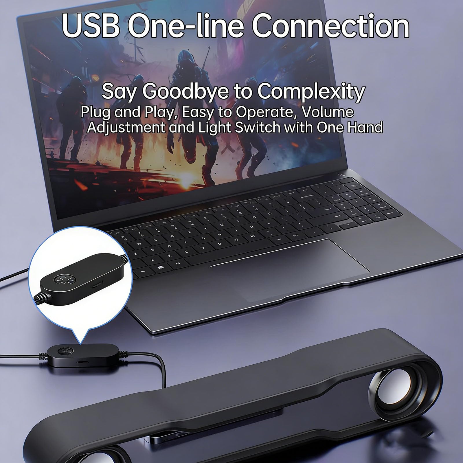 Soundbar Bluetooth, głośnik komputerowy USB, dwukanałowe stereo, oświetlenie RGB, złącze AUX, do komputerów stacjonarnych, laptopów, odtwarzaczy MP4, Plug & Play