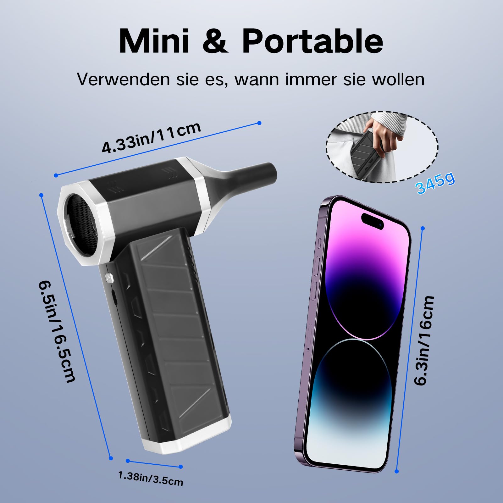 Souffleur Air Comprimé- 150000 TR/Min de Pulvérisation d’Air Comprimé avec Batterie 6000mAh et 5 buses, Kit de Nettoyage de Clavier d’Aspirateur à 3 Vitesses avec Lumière LED pour Le Nettoyage de PC
