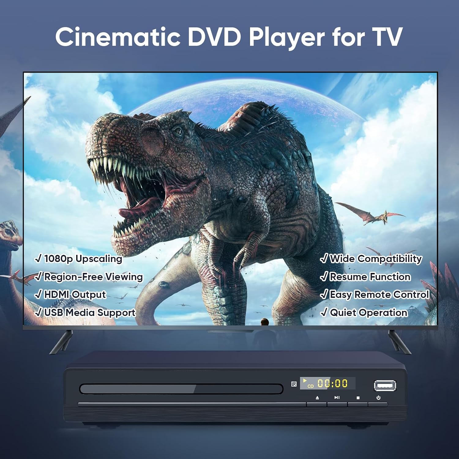 Region Free DVD Player - HDMI DVD Player for TV with 1080P Upscaling, USB Port, Plays All Regions & Multi Formats, HDMI & RCA Cables Included, Breakpoint Memory, DVD CD Player for Home