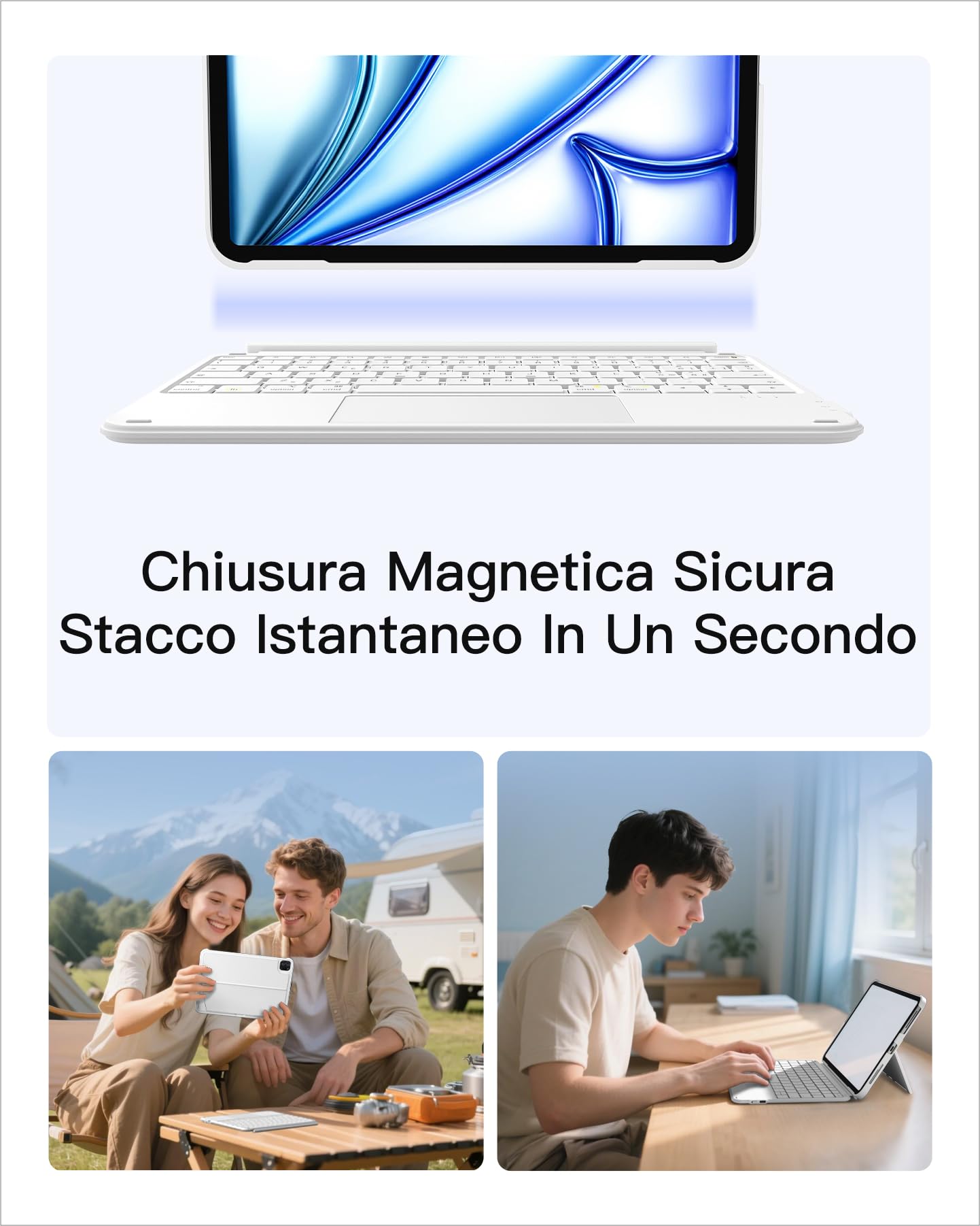 Inateck Custodia Tastiera per iPad 11a/10a Gen, iPad 10a (10,9")/11a Gen (2025 A16), Air 11" M3/M2, Air 6/5/4a, Pro 11 4a-1a, Tastiera Ultralight Rimovibile con Touchpad, Bianco AceTouch