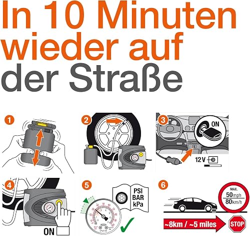 Osram TYREseal Kit Essential 450ml Tyre Sealant and Analogue Premium Tyre Inflator, TPMS Suitable, Includes Storage Box - 4