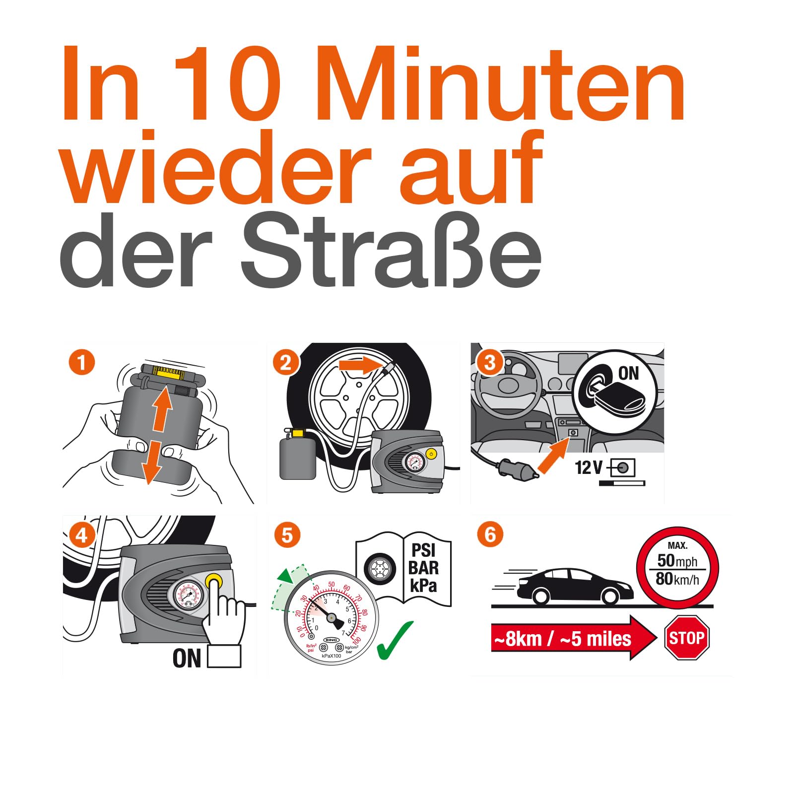 Osram TYREseal KIT Essential, 450 ml Reifendichtmittel und analoger Premium-Reifenfüller, RDKS geeigne, inklusive Aufbewahrungsbox