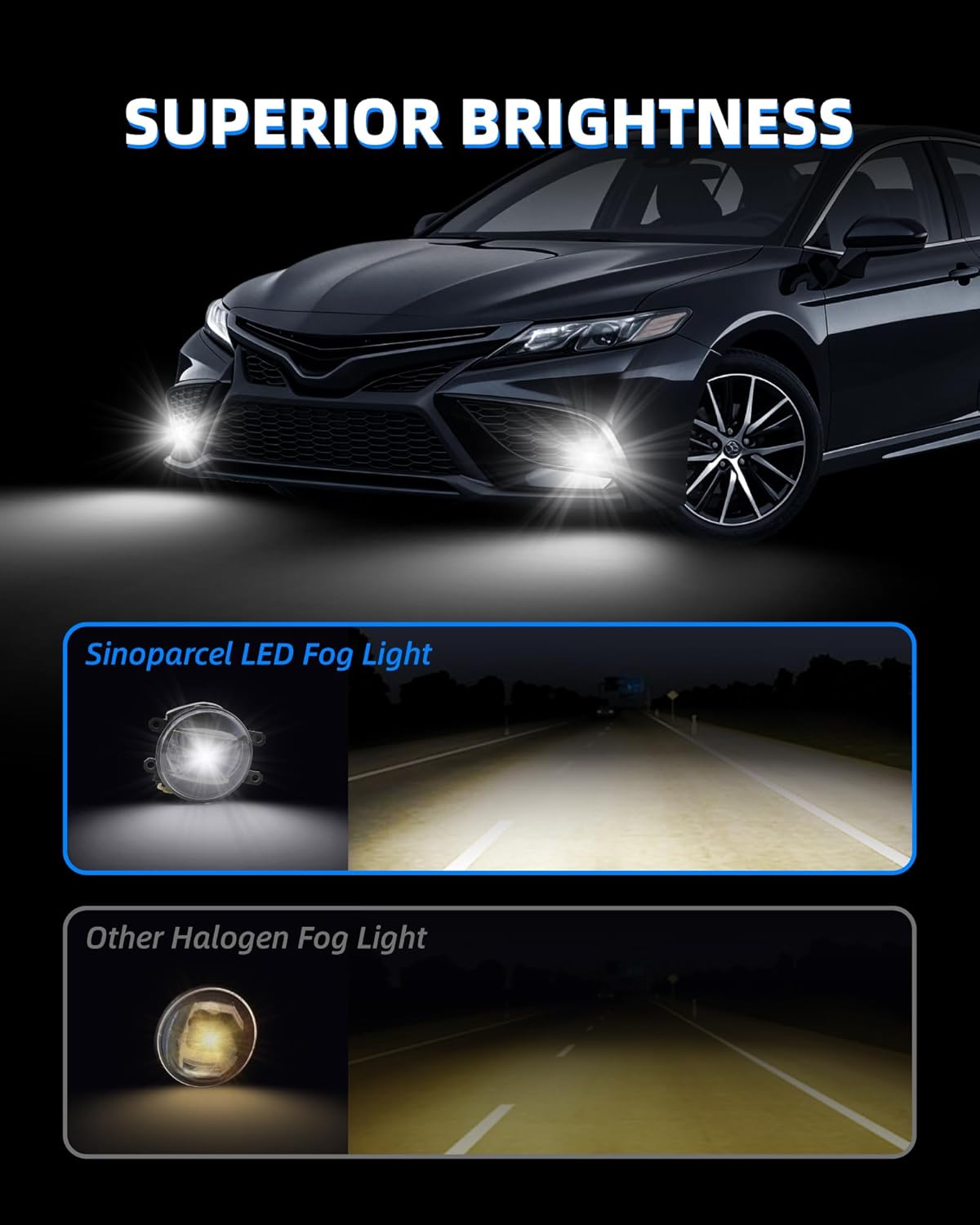 Sinoparcel LED Fog Lights Kit Assembly Compatible with CAMRY SE/XSE 2021 2022 2023 2024 TOYOTA,12V Driving Lamp with Housing,300% More Brightness than Halogen,Pack of 2