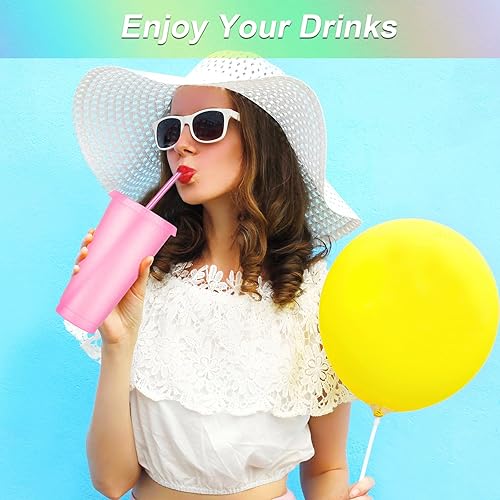 Miniatura 5 de Paquete de 72 vasos de plástico con tapas y pajitas, vasos reutilizables con tapas, vasos coloridos de plástico para fiestas de cumpleaños, taza de