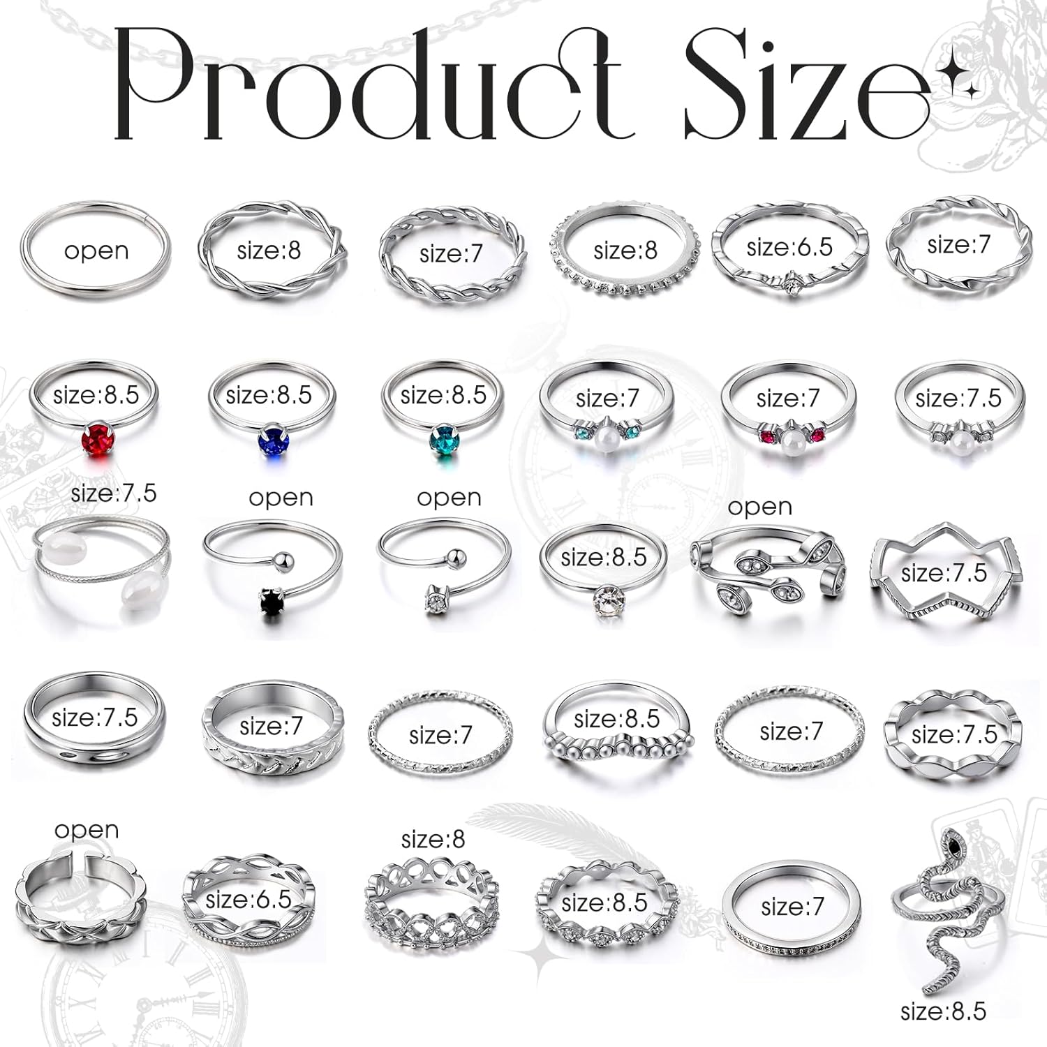 Tondiamo 33 Pcs Gothic Y2k Jewelry Set for Women Layered Pearl Cross Necklace Choker Silver Chunky Stacked Bracelets Goth Cross Pendent Earrings Vintage Knuckle Rings for Halloween Costume Accessories - Image 4