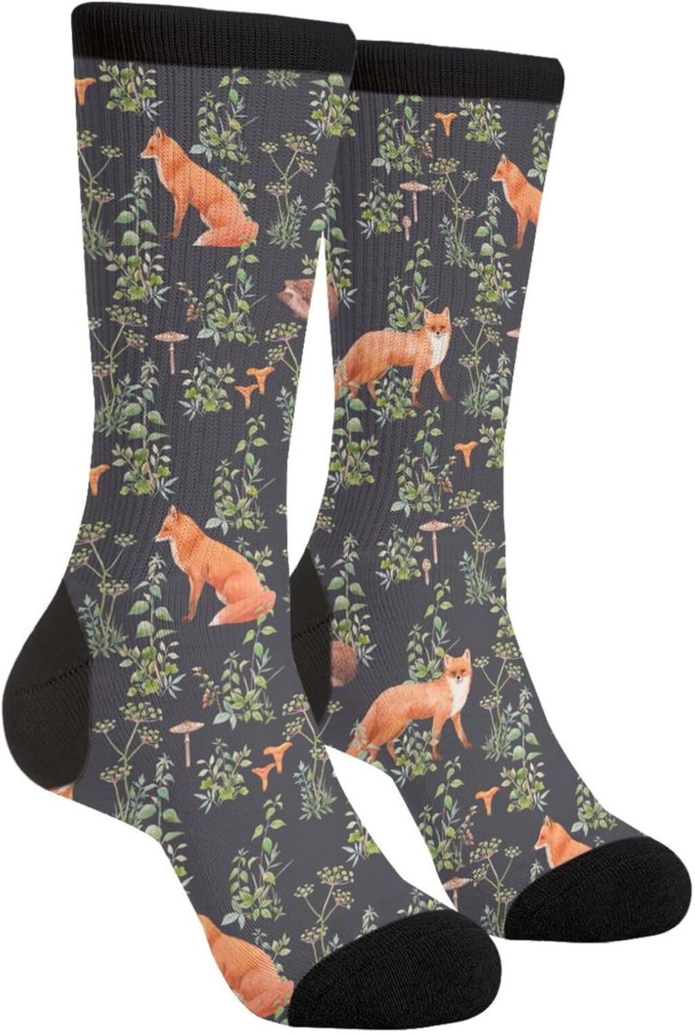 Forest Plants Fox Novelty Crew Socks Casual Crazy Funny Dress Socks For Women Men Teens Gift