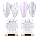 Beetles Chrome Nail Powder 2 Jars White and Purple Pearl Cromer Nail Powder for Gel Nail Mirror Effect Glitter Manicure Kit Pigment Nails Art Design Gifts for Women