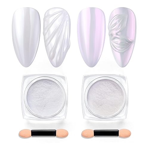 Beetles Chrome Nail Powder 2 Jars White and Purple Pearl Cromer Nail Powder for Gel Nail Mirror Effect Glitter Manicure Kit Pigment Nails Art Design Gifts for Women - Clear