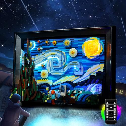 Miniatura 8 de Kit de luz mejorado compatible con bloques de juguete Lego Van Gogh Starry Night, decoración de luces compatible con Lego 21333 (modelo no incluido)