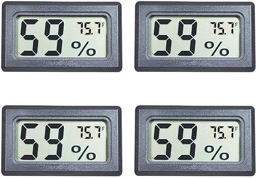 Paquete de 4 mini medidores digitales de temperatura y humedad, termómetro para interiores, higrómetro, pantalla LCD Fahrenheit (℉) para tanque de