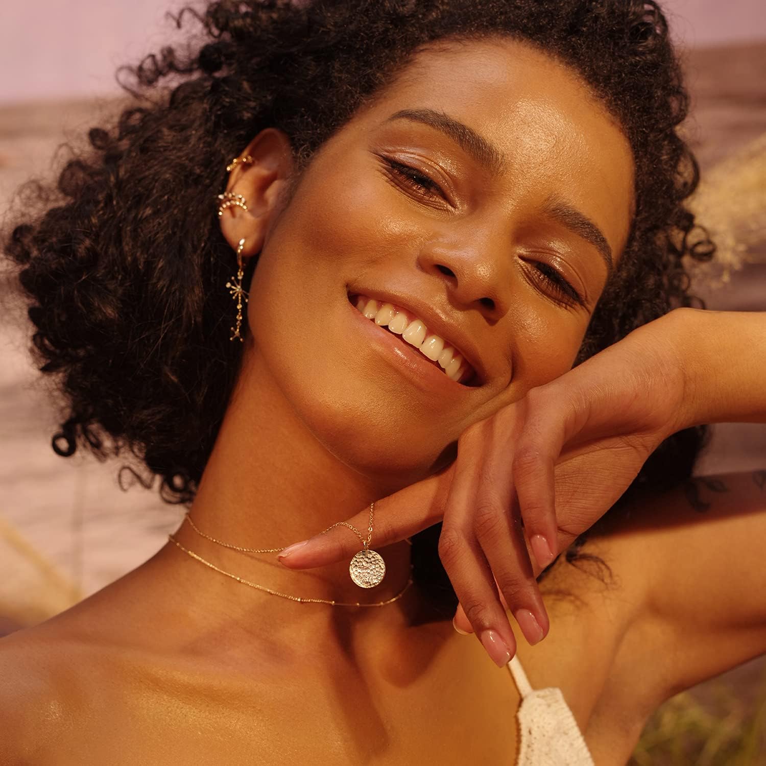 Miniatura 3 de Fettero Pendant Necklace Gold Choker Layered Coin Open Karma Circle Full New Crescent Moon 14K Gold Plated Dainty Simple Moon Phase Jewelry for