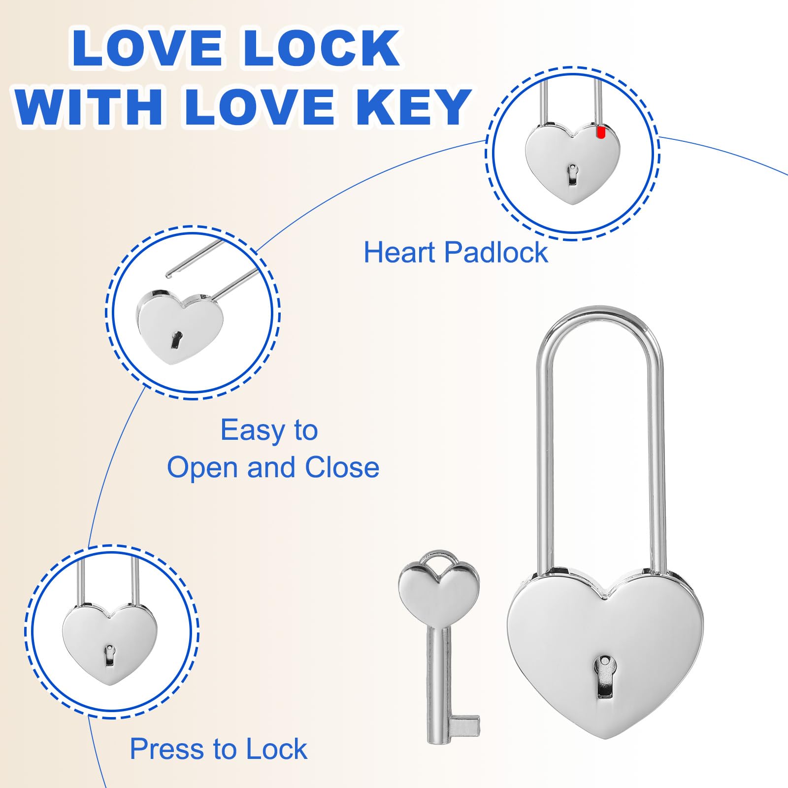 PATIKIL 3.9 Inch Love Locks Heart Padlock with Key Set - Image 3