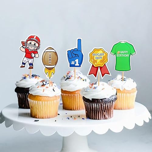 Miniatura 5 de Ercadio Paquete de 24 adornos para cupcakes de rugby o TuTu con purpurina de fútbol americano para cupcakes para niños o niñas, decoración de rugby