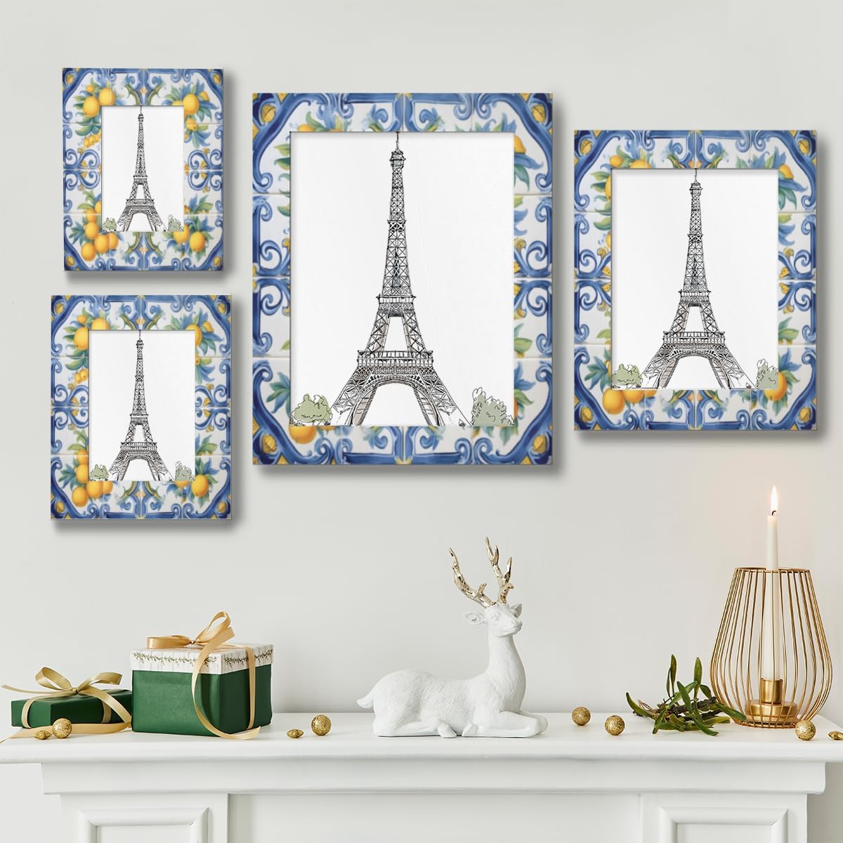 Vintage Lemon Fruit Pattern 5x7 Picture Frame, Wooden Frame for Wall & Tabletop Display, Fits 5x7 Inch Photo