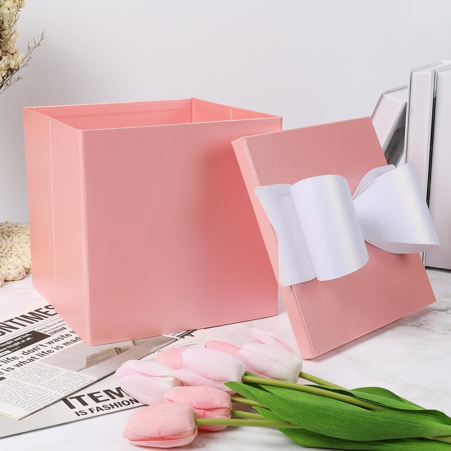 BIOBROWN Medium Gift Boxes with Lids for Presents, 9x9x9 Inches Pink Collapsible Gift Box for Valentine’s Day, Birthday, Wedding, Baby Shower, Party, Any Occasion