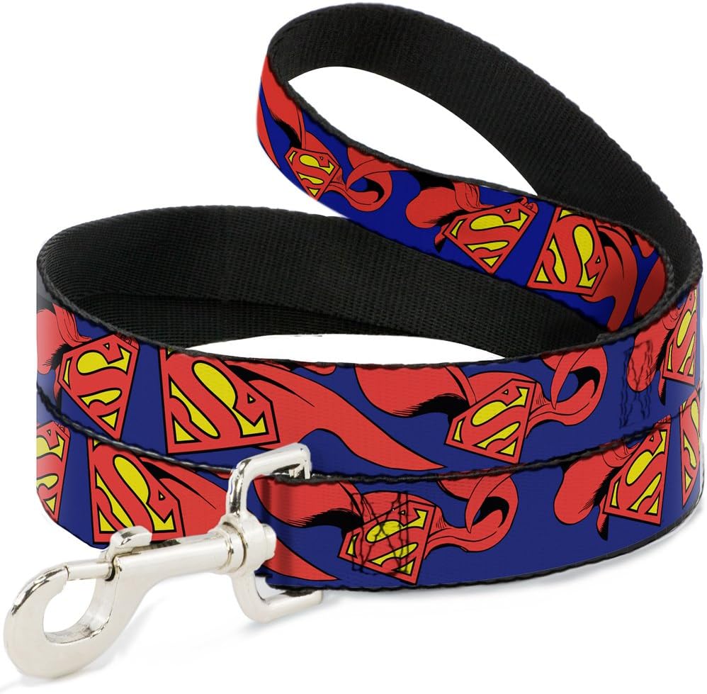 Buckle-Down Dog Leash Superman Shield Cape 6 Feet Long 1.0 Inch Wide, Multicolor (DL-6FT-WSM012)