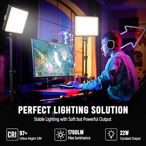 Miniatura 2 de NiceVeedi - Kit de iluminación para fotografía, kit de luz LED de video de 22 W, luz de estudio de 2900-7000 K con soporte para trípode, luz de