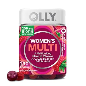 OLLY Womens Daily Multivitamin Gummy Vitamins A D C E Biotin Folic Acid Adult Chewable Vitamin Berry Flavor