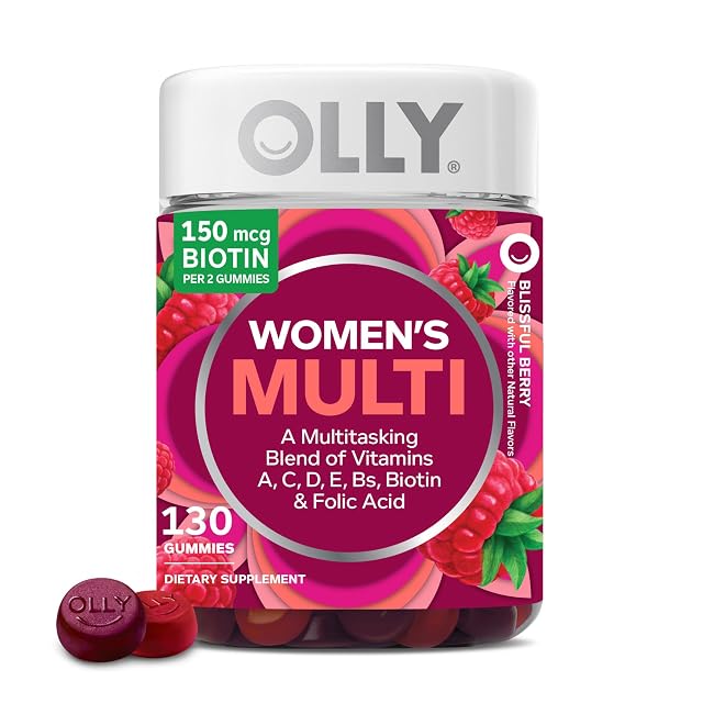 OLLY Womens Daily Multivitamin Gummy Vitamins A D C E Biotin Folic Acid Adult Chewable Vitamin Berry Flavor