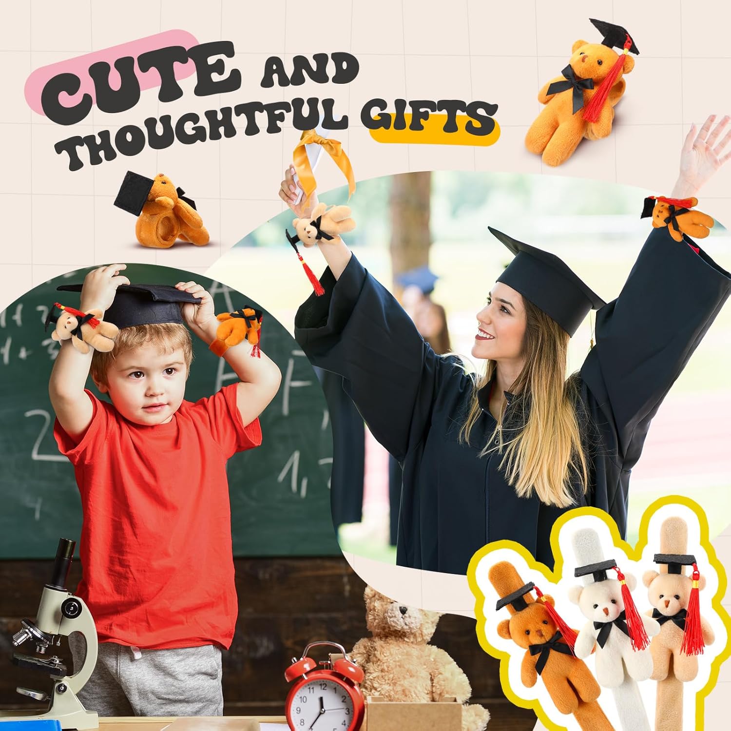 Vinsot 24 Pcs Stuffed Animal Slap Bracelets Graduation Plush Bear Gift Slap Bracelets 9 Inch Adorable Bear Slap Wrist Bulk Class of 2026 Graduation Present for Birthday Gifts Party