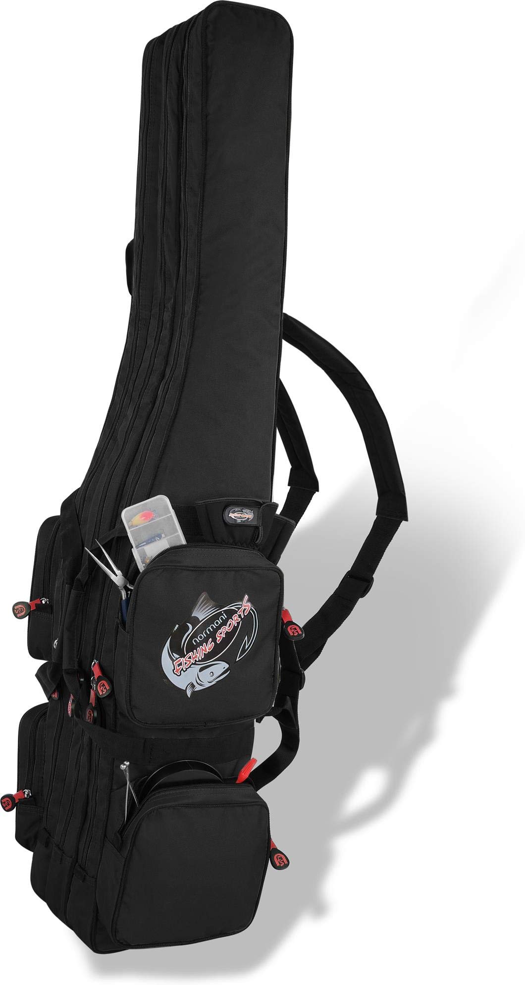 normani Fishing Sports Rutentasche Anglertasche 160 cm Länge mit 3 Kammern bis 6 Ruten für Angelruten, Kescher und Rutenhalter