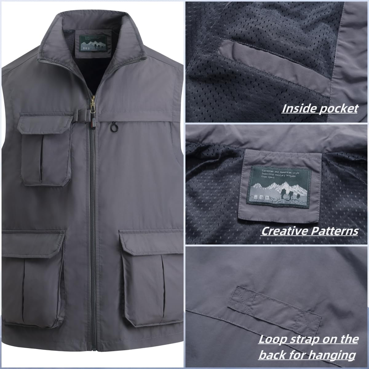 Gilet da Pesca da Uomo Giubbotto Gilet Leggero Traspirante Gilet Panciotto con Multi-Tasche Fotografia Gilet Escursionismo senza maniche Gilet Asciugatura Rapida Casual Giacca