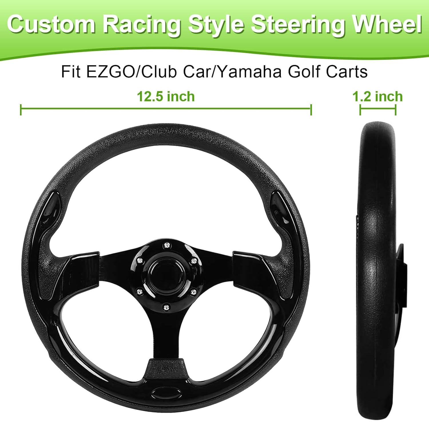 Golf Cart Steering Wheel fit EZGO RXV & TXT, Club Car DS, Club Car Precedent Tempo, Yamaha Golf Carts(Steering Wheel Black)