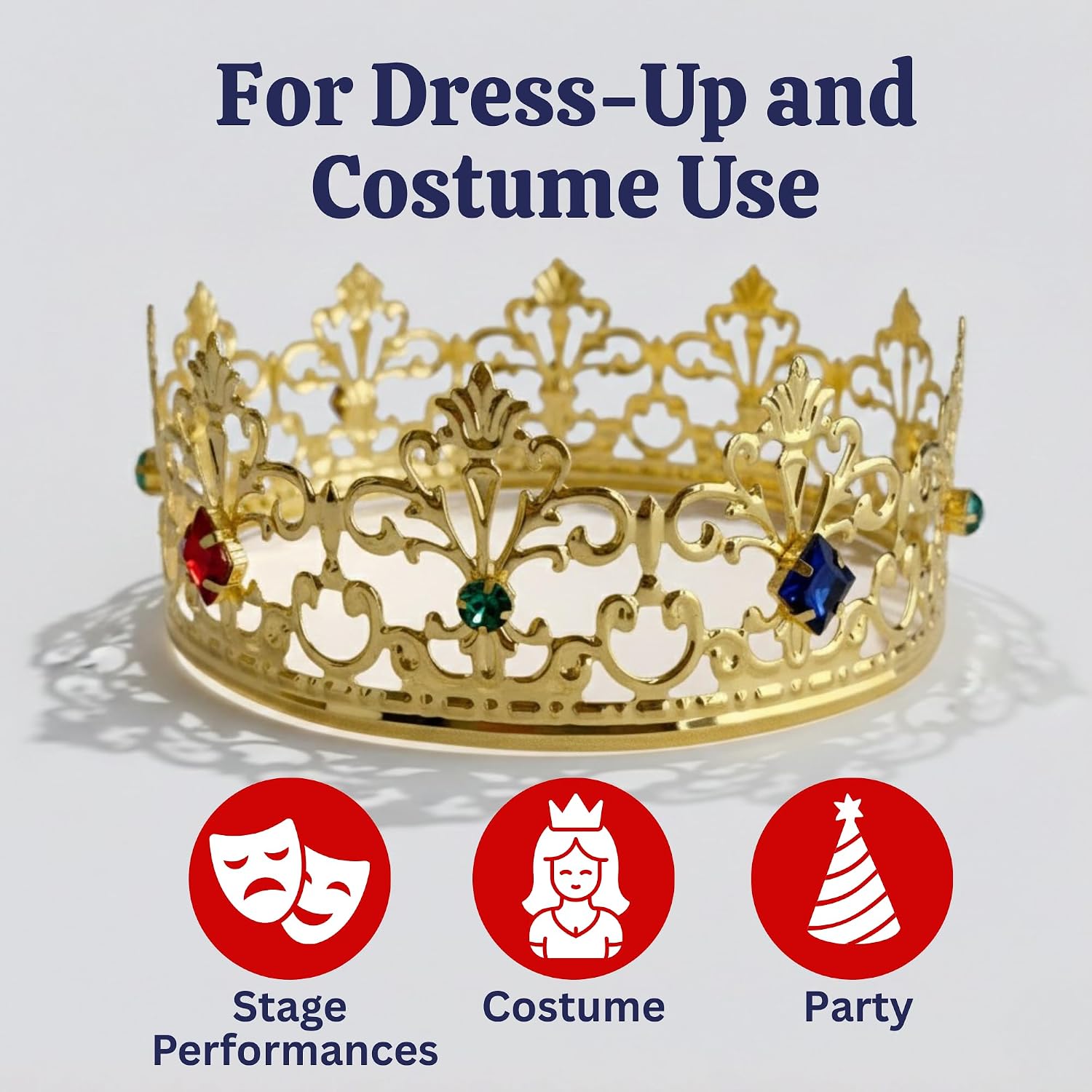 Dress Up America Gold Royal Crown - Renaissance King & Queen Costume Accessory - Headpiece for Halloween & Dress Up