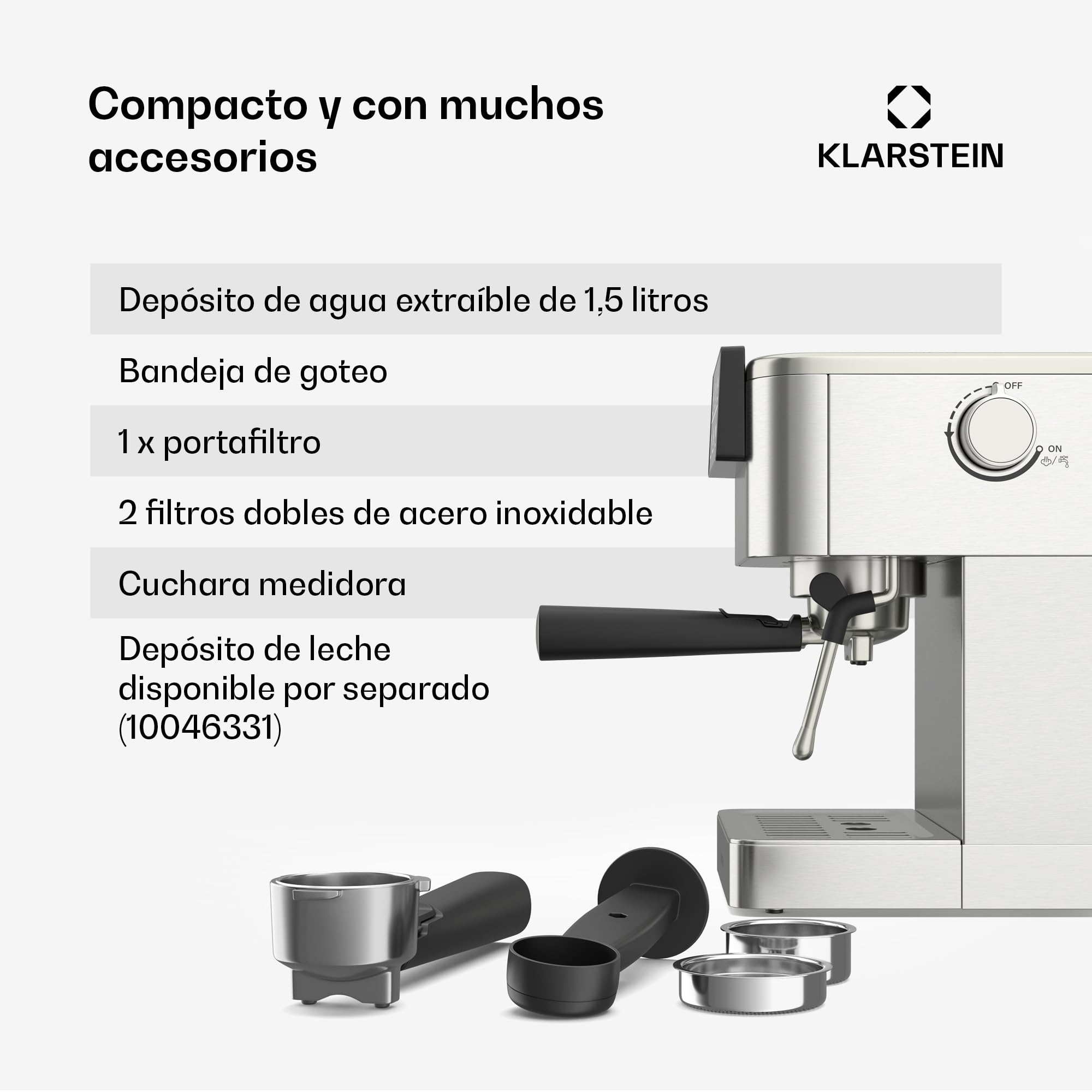 KLARSTEIN SteelPresso Touch Cafetera Espresso – 20 Bares, 1350W, Pantalla Táctil, Espumador de Leche, Depósito 1.5L, Acero Inoxidable, Máquina Café, Diseño Compacto