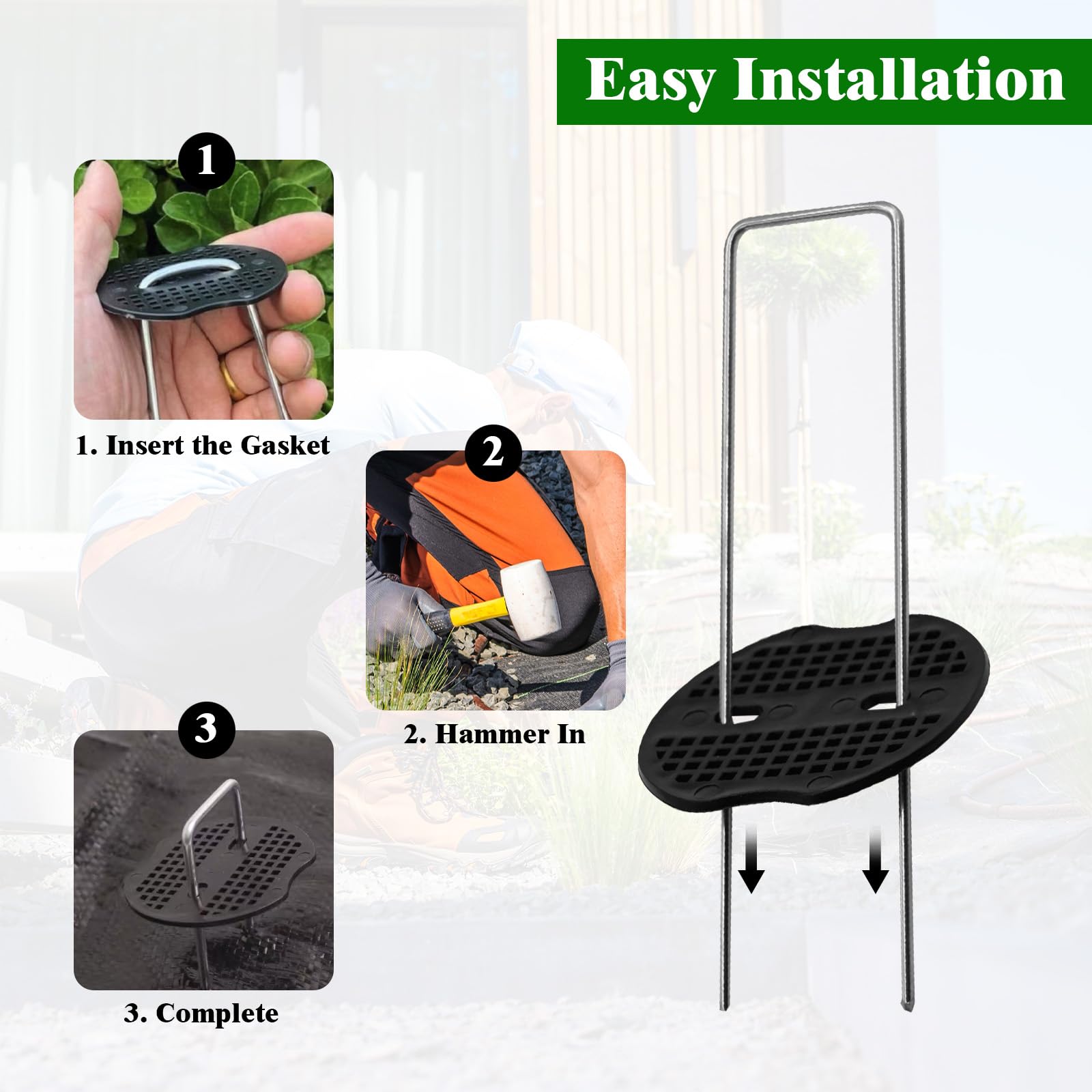 60 Piezas Grapas Césped, 150 x 40 x 2.5 mm Piquetas Cesped Galvanizados, Grapas Cesped Artificial, con 30 Arandelas, Estacas de Jardin para Fijar Vallas, Láminas Antihierbas, Acampar