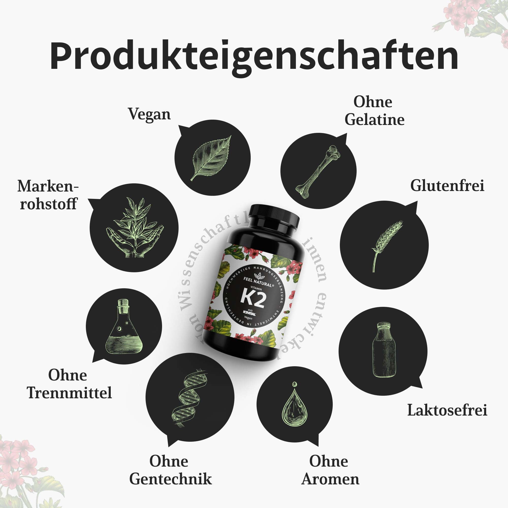Vitamin K2 MK7-365 Kapseln - 200µg je Kapsel - Spitzenrohstoff K2VITAL® mit 99,7% All-Trans-MK7 - Hochdosiert, vegan, ohne Zusätze wie Magnesiumstearat - laborgeprüft, in Deutschland produziert