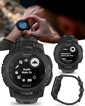Garmin Instinct 3 Tactical Edition, Solar Charging Display, 45mm, Rugged Outdoor GPS Smartwatch, Applied Ballistics Support, LED Flashlight, Multi-Band GPS Black Earbuds Bundle