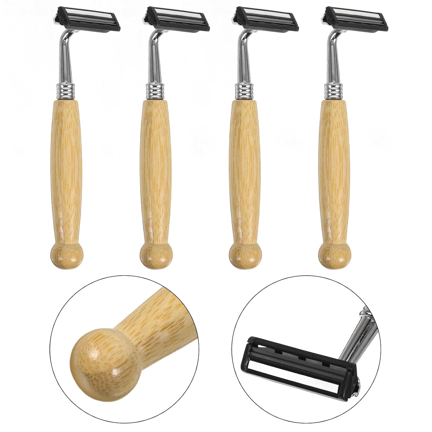 4 Pcs Handle Razor Stainless Steel Blades Safety Shaving Razor Set for Men Eco-friendly Beard Trimming Grooming