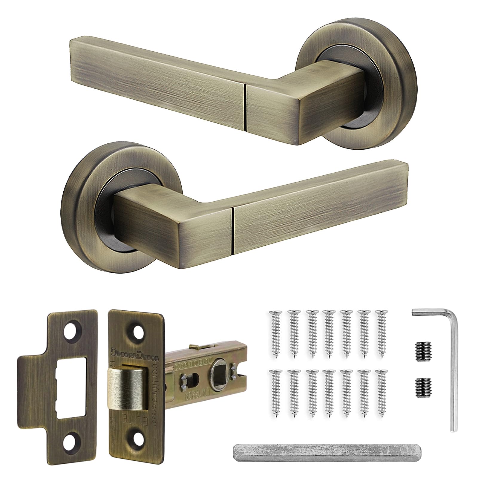 Decoranddecor Lumina Internal Square Door Handles Lever On 54mm Rose - Aluminium Antique Brass Latch Kit