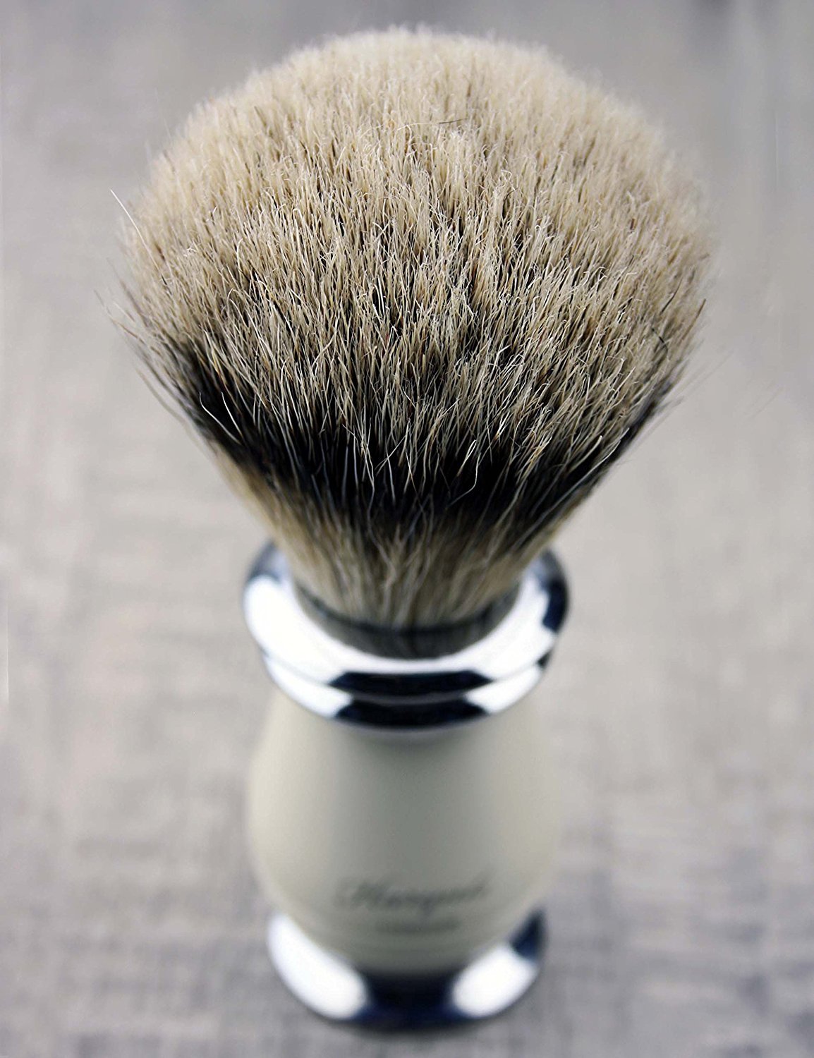 Set da 3 pezzi di rasatura color avorio – pennello da barba a punta argentata e doppio supporto in acciaio inox – regalo perfetto per uomini