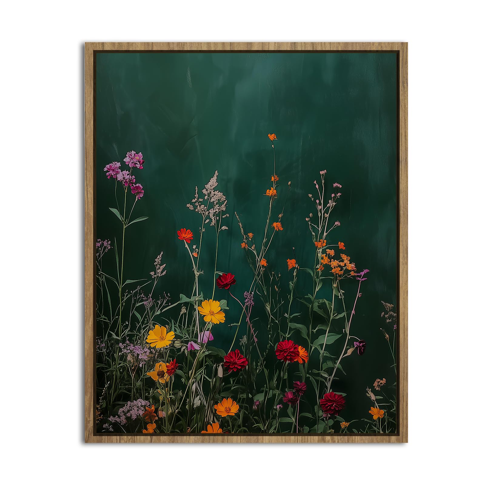 Framed Abstract Wildflower Wall Art for Living Room Decor Colourful Floral Canvas Pictures Botanical Prints Minimalist Flowers Landscape Wall Painting for Bedroom Bathroom Home Decorations 20x25cm
