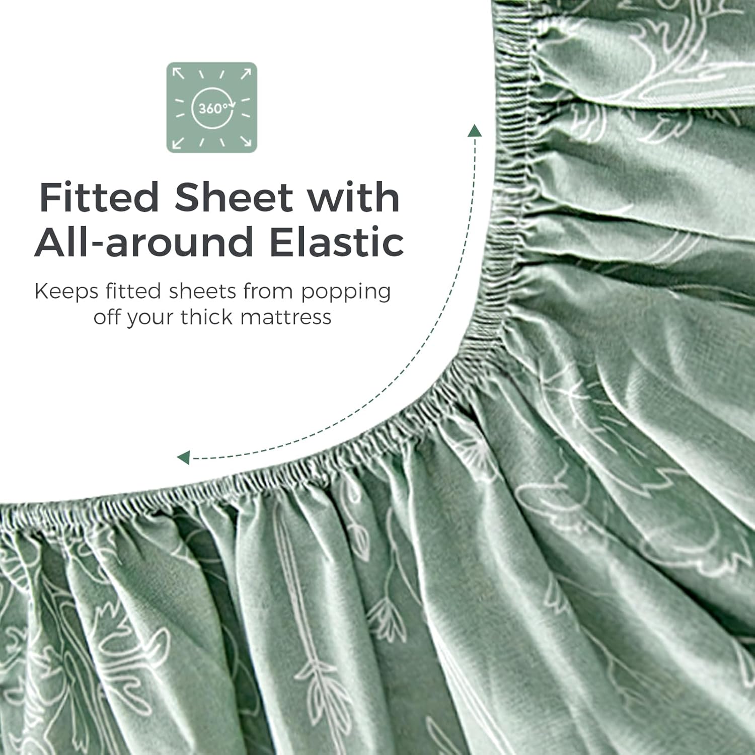 Tokokimo Floral Sheets Set Queen Size, 15 inches Deep Pocket Fitted Sheet, Flat Sheet & Envelope Closure Pillowcases, Soft Breathable Microfiber Sheet Set 4-Piece, Green and White Leaf Floral
