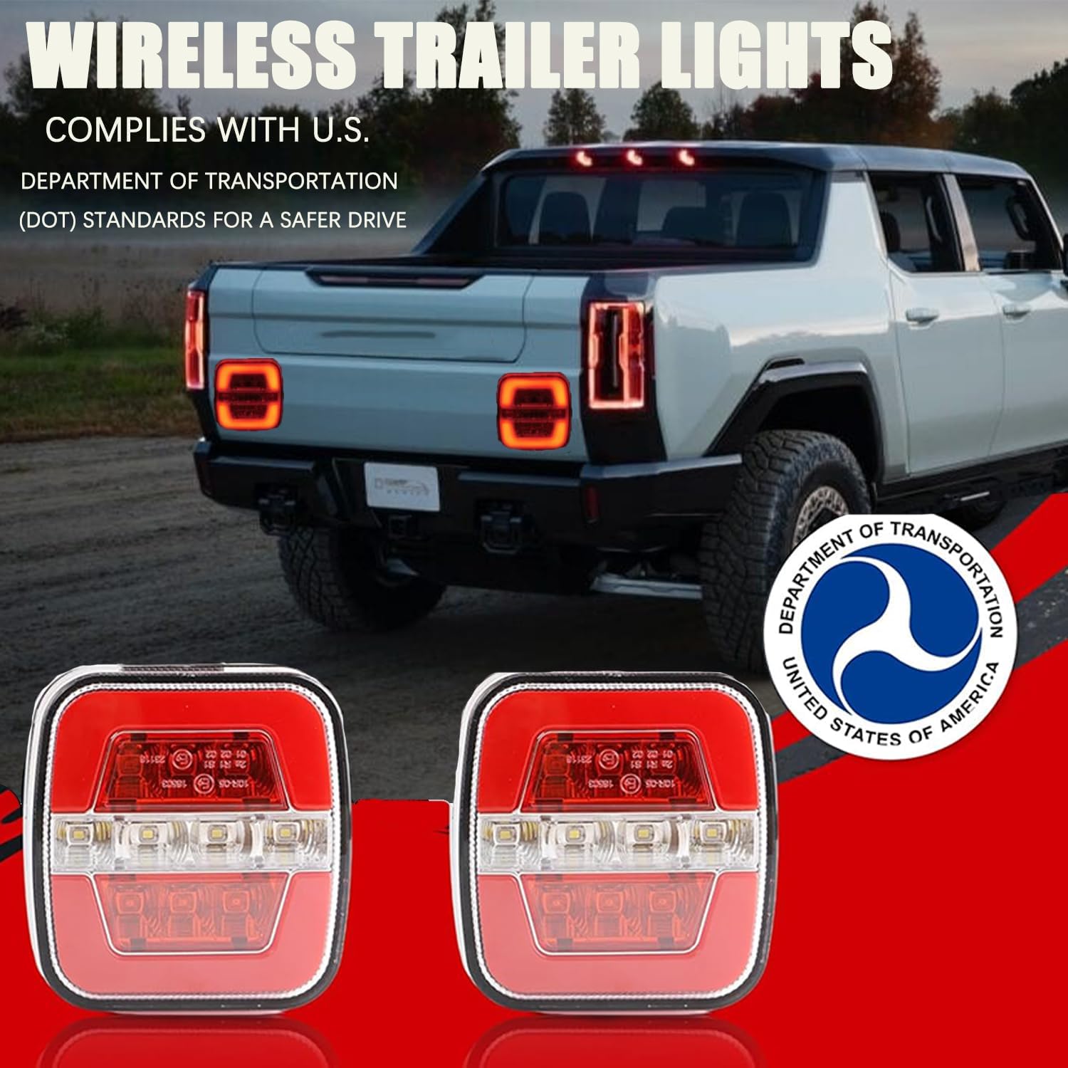 2025 Upgrade wireless trailer lights magnetic, Rechargeable Tail Tow Lights Kit, for Camper Boat Caravan Turn Signal Brake Reverse Stop, IP67 Waterproof w/h Powerful Suction Base