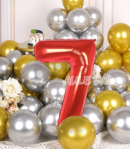 Miniatura 4 de AULE Globos grandes de 40 pulgadas con número 7, globos de helio de aluminio grandes del 0 al 9, decoraciones gigantes de fiesta de cumpleaños de 7