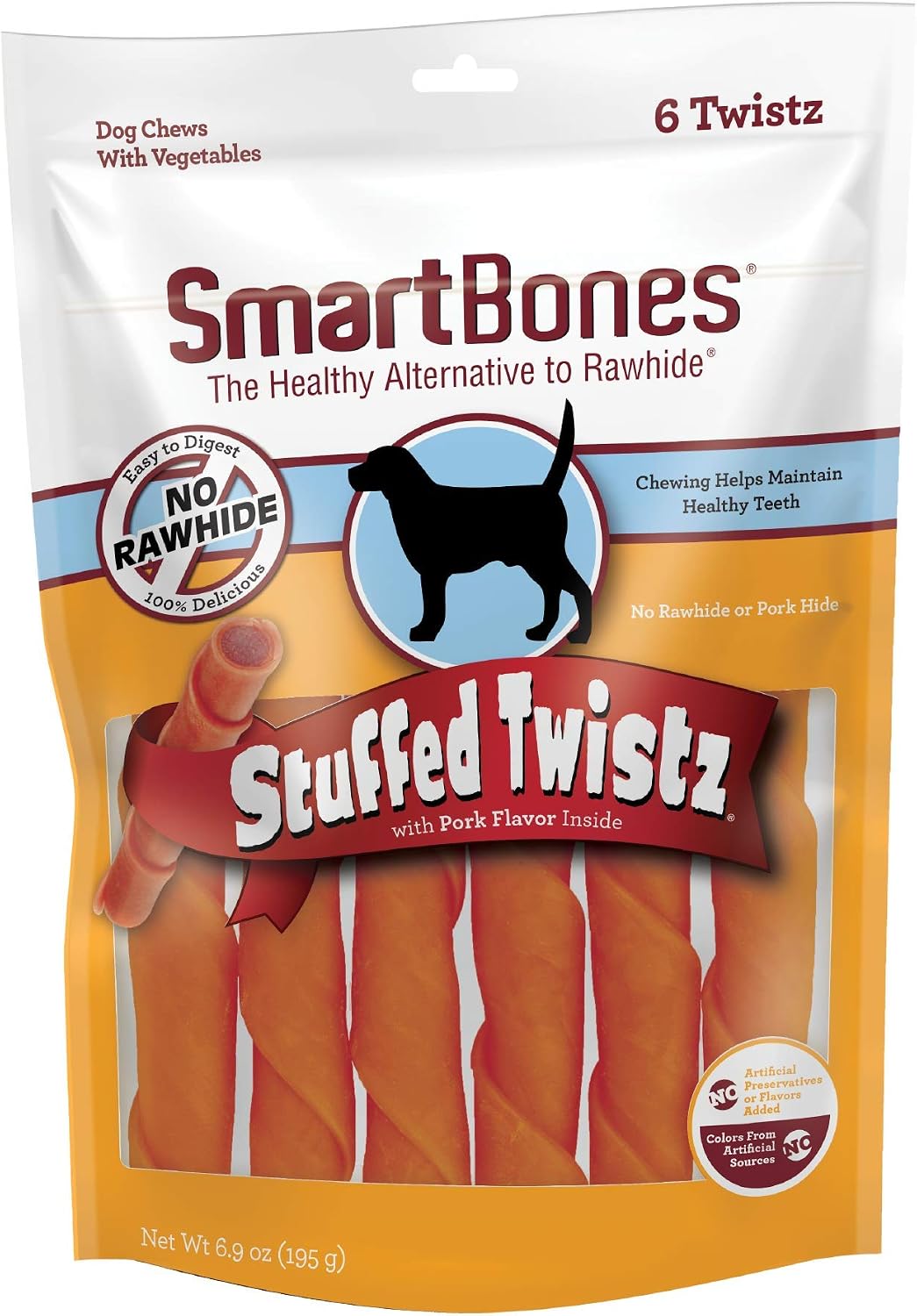 SmartBones Stuffed Twistz with Pork Flavor 6 Count, Rawhide-Free Chews for Dogs, No Artificial Preservatives or Flavors Added,…