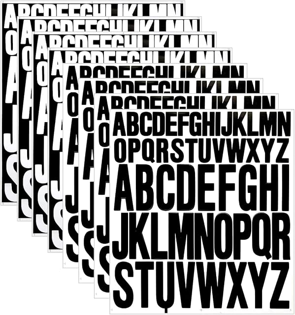 8 Sheet Capital Letter Stickers, Self Adhesive Alphabet Stickers Waterproof Stick On Letters Vinyl Alphabet Stickers for Scrapbooking Crafts Poster Window Car Sign (White+Black)