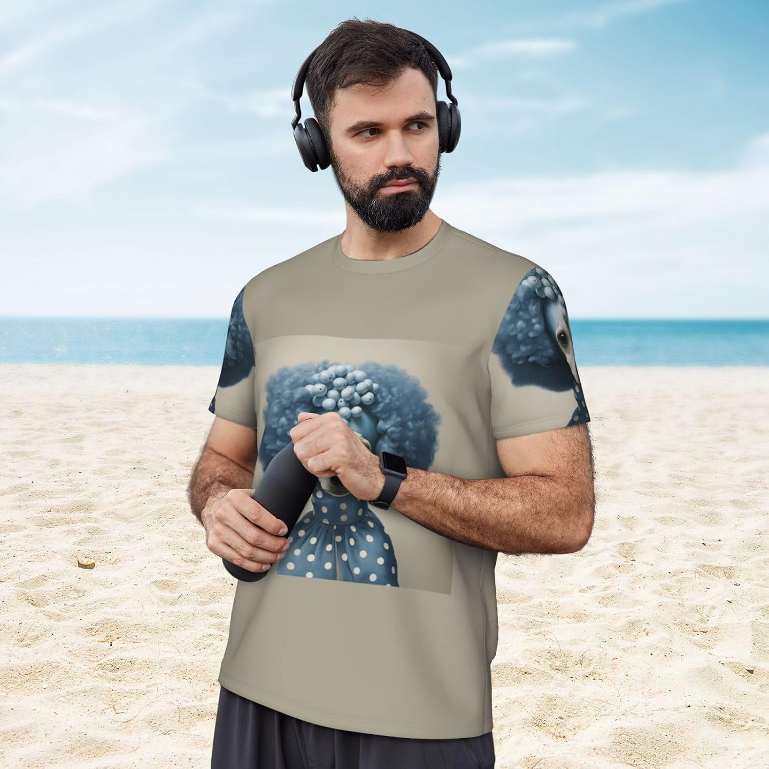Blue Poodle Polka Dot Print Mens Short Sleeve Mesh T-Shirt Breathable Athletic Gym Running Casual Sports Wear