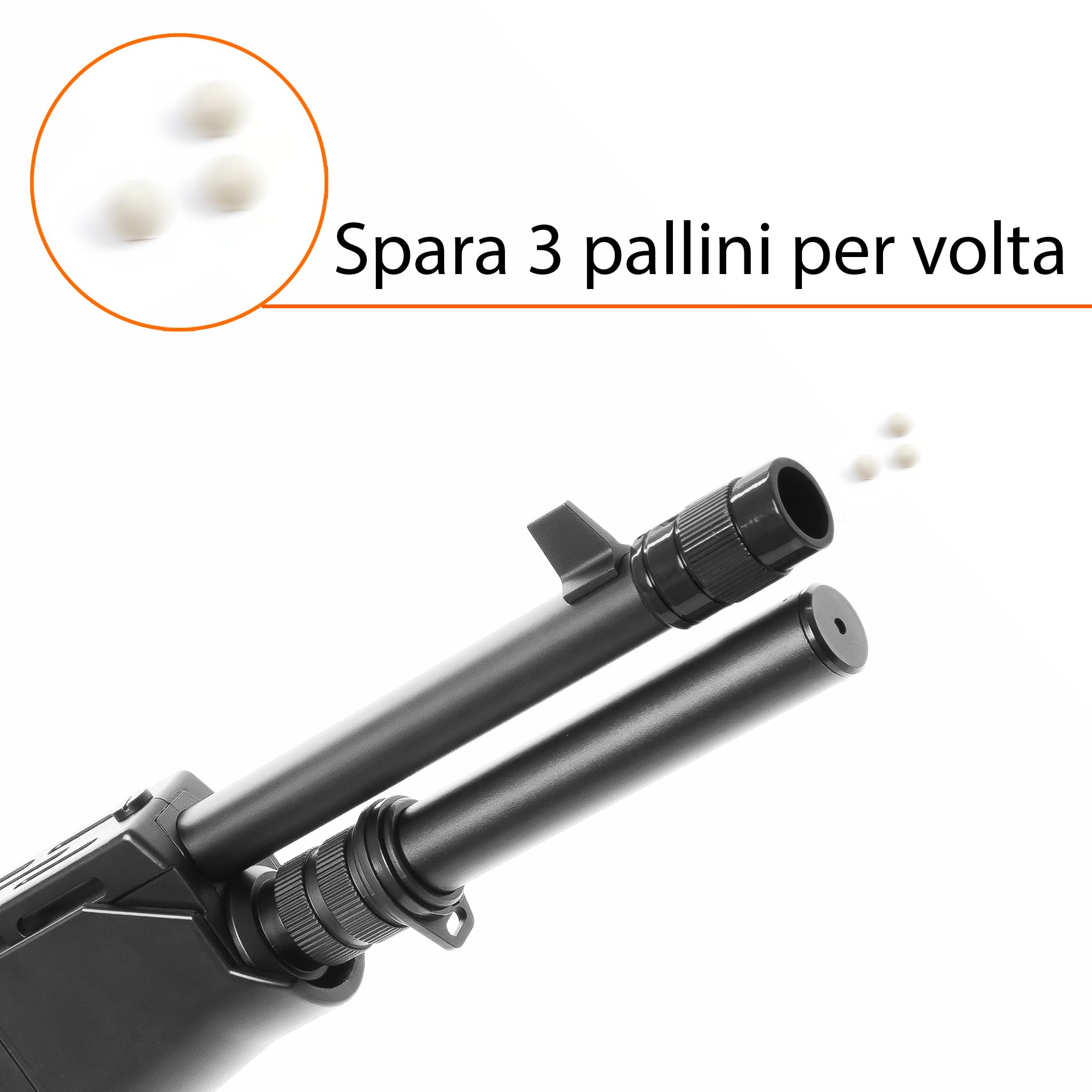 Fucile Softair a Pompa con Caricatore Estraibile, 1000 Pallini da 6mm, potenza 0,9Joule, spara 3 pallini per volta, Perfetto per Iniziative di Softair, Nero, 65x17 cm