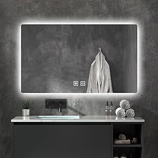 LED Bathroom Mirror, Backlit + Front Lights, Wall-Mounted Makeup Mirror, 3 Colors Dimmable Led Vanity Mirror, Waterproof, Horizontal Wall Mount (Style B, 60x100cm(23.6x39.4"))