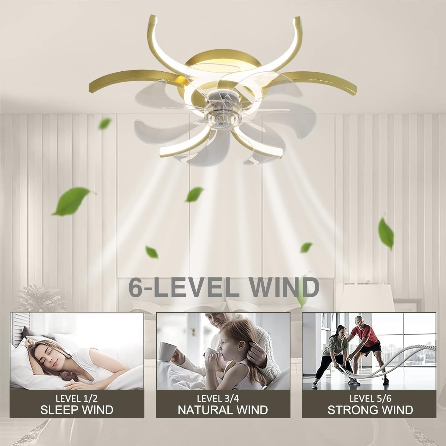 Nordic Creativity Black LED Ceiling Fan Light with Remote Control Interior Lighting Modern Large Bedroom Ceiling Lamp Fan Invisible Blade Dimmable 6-Speed Reversible DC for Living Room