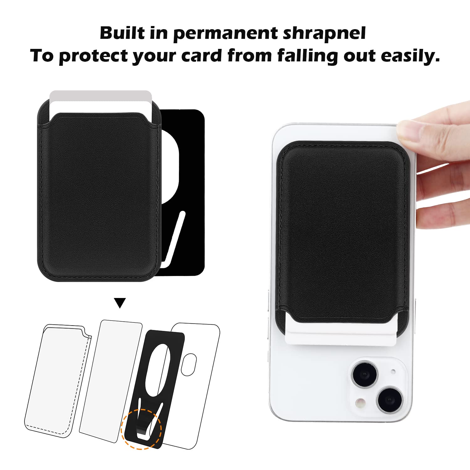 FIDWALL Magsafe Wallet Portafoglio Tessuti in Pelle per iPhone 16/15/14/13/12 Max/Pro/Plus/mini,con Anello in Ferro per all Phone Case,RFID Card Holder con Magsafe Magnete (Nero)