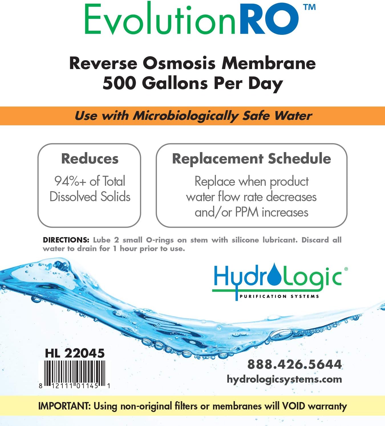 Hydro-Logic Purification Systems HydroLogic Evolution-RO Reverse Osmosis Membrane 22045 Water Filtration for gardening