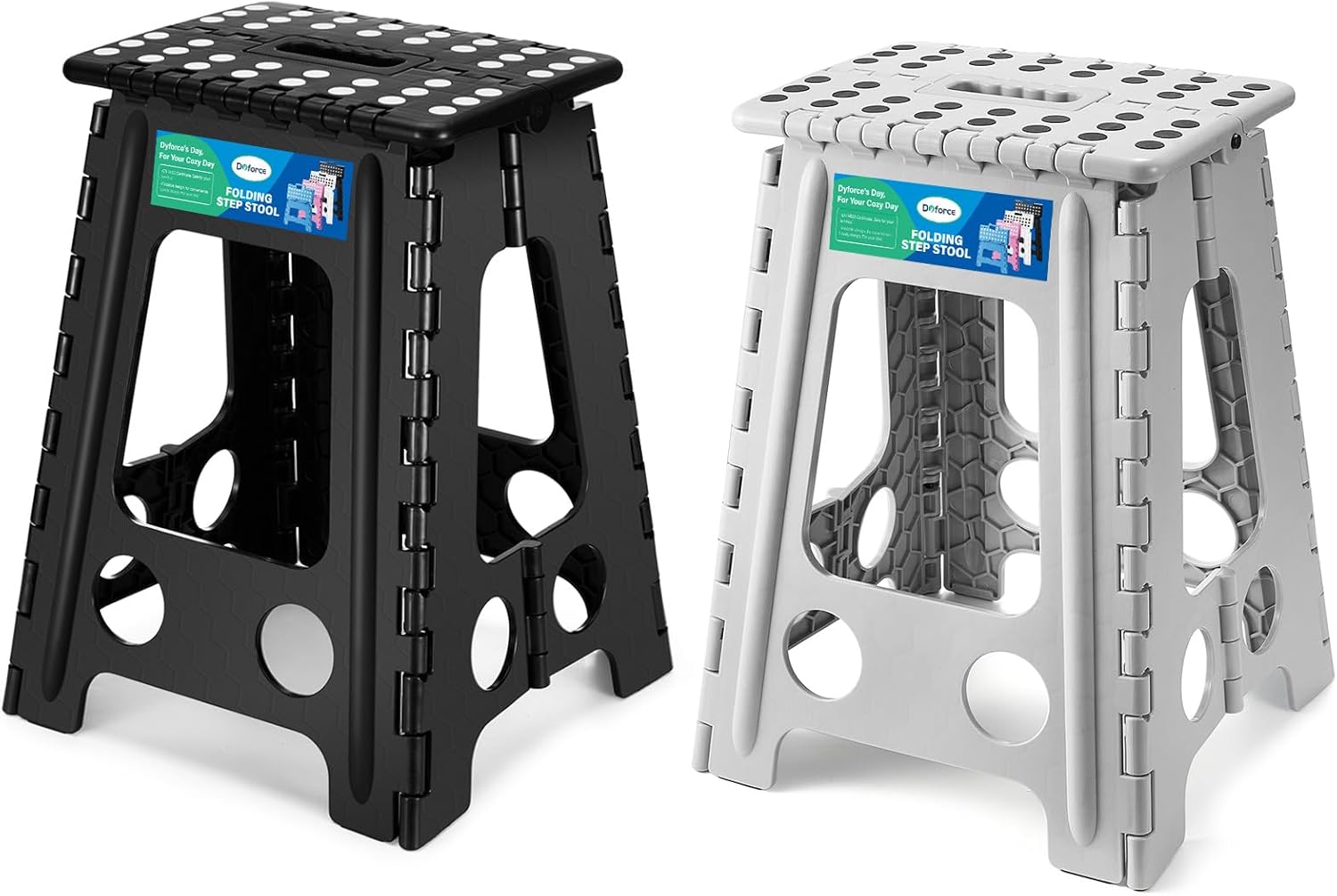 Dyforce 17.5 Inch Folding Step Stool 400lbs Capacity Sturdy Plastic Foldable Step Stools for Adults (Black&Grey)
