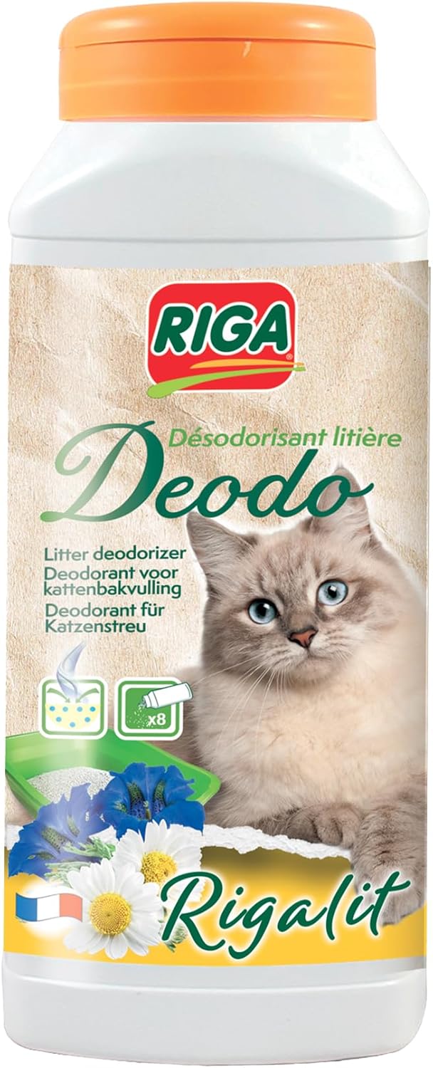 RIGA - Rigalit Déodo - Désodorisant Litière Chat - Parfum Floral - Neutralise Odeurs Et Bactéries - Prolonge Durée De La Litière - Rafraichit L'Atmosphère - 750g - Amazon product rated Grade B
