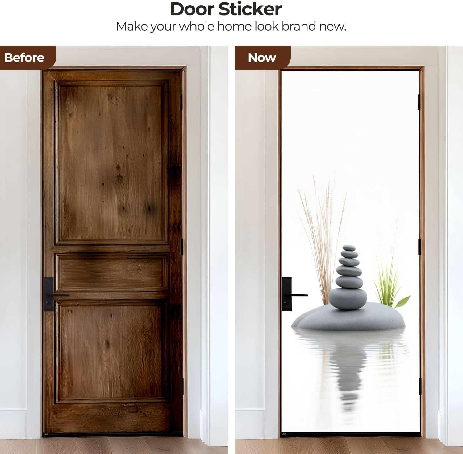 Door Stickers Peel and Stick Door Mural Zen Stone Water Wild Grass Spa Yoga Stacked Smooth Stones Removable Wallpaper 30.3''x78.7'' Self-Adhesive Mural for Kitchen Yoga Room Bedroom Decor